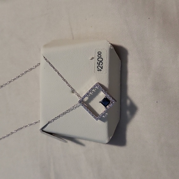 Macy's Jewelry - Blue sapphire stone with .1 diamond trim 16" necklace